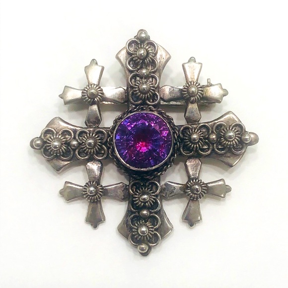 Vintage 900 Jerusalem silver Maltese/Crusader  cross pendant/brooch - Picture 1 of 11